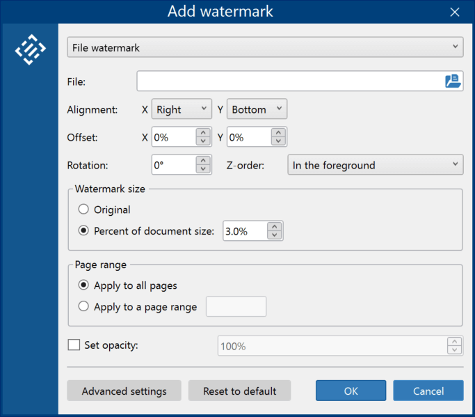 Add file watermark option Add file watermark option