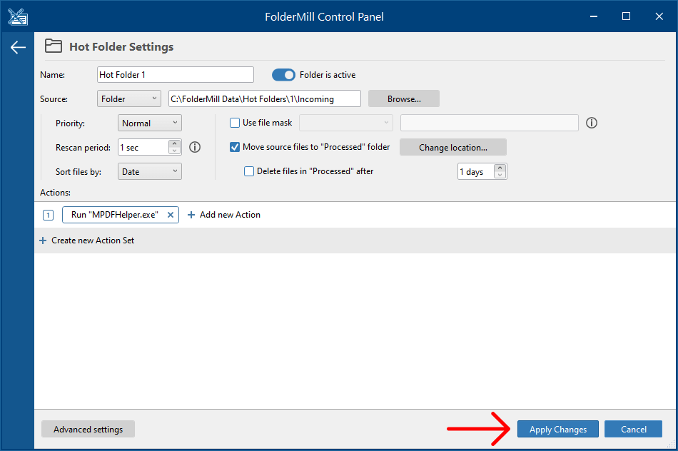Apply changes to Hot folder
