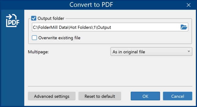 Convert to PDF action Convert to PDF action