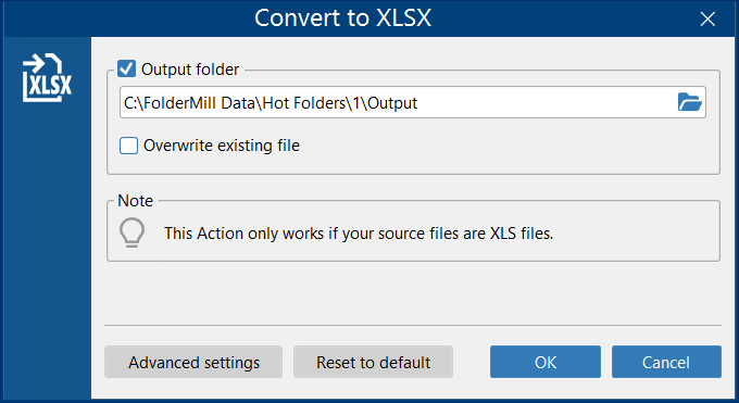 Convert to XLSX Action Convert to XLSX Action