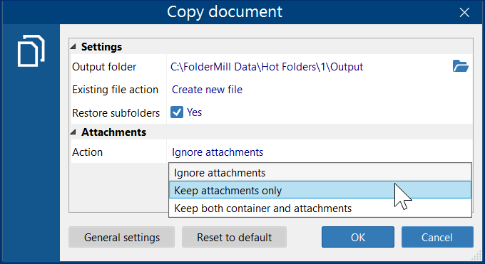Set up attachments handling for the Copy document Action