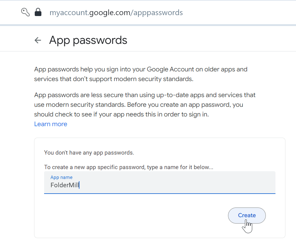 Generate an app password