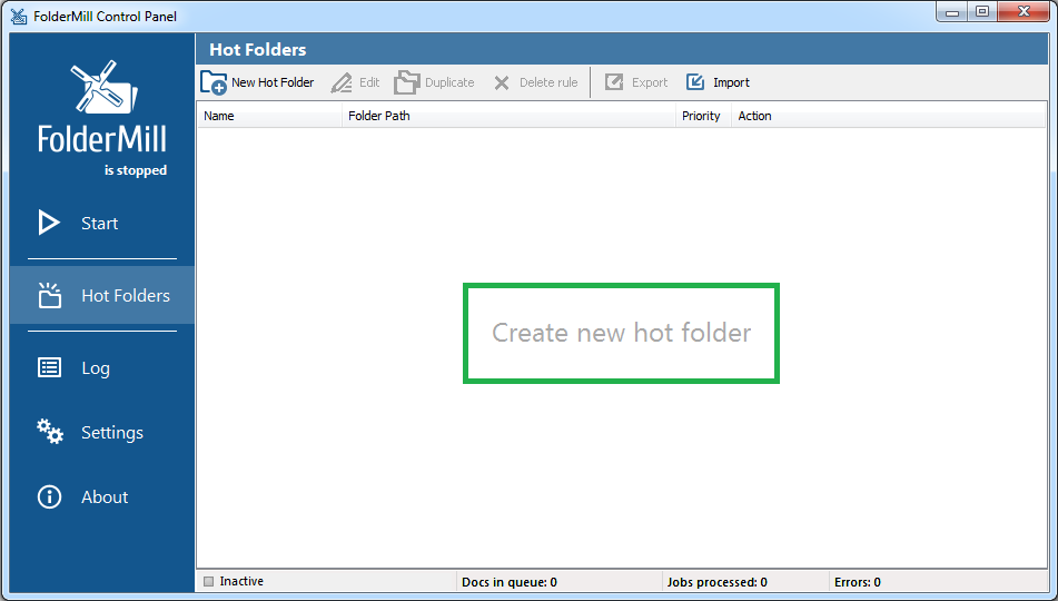 Create a new hot folder to automate files processing with FolderMill