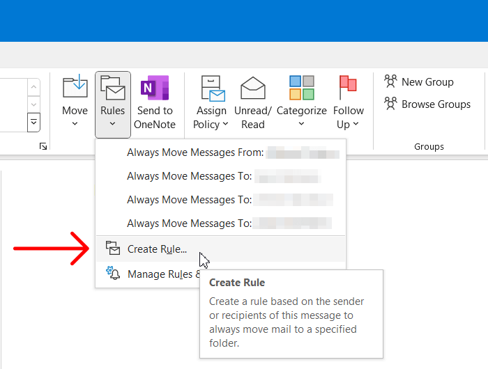 Create rule in Outlook