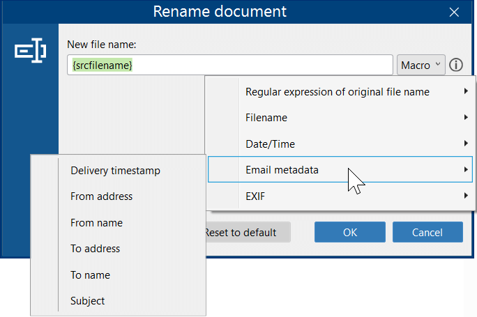 Rename document automatically using email metadata