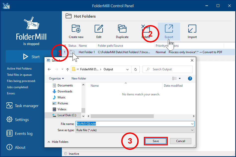 Save current Hot Folder settings