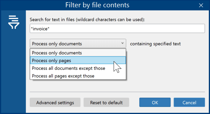 Filter incoming files by text (Filter File by Contents Action)