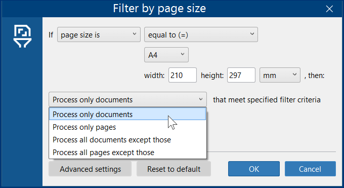 Filter by page size parameters in FolderMill