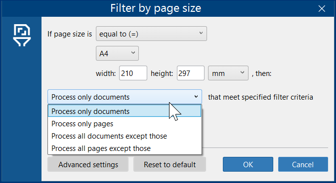 Filter by page size parameters in FolderMill