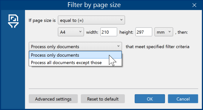 Filter incoming files by paper size Filter incoming files by paper size