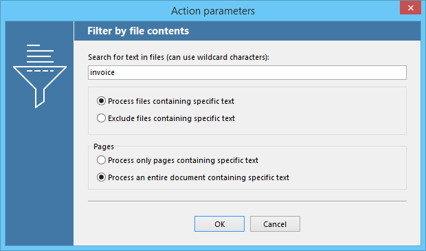 Filter for incoming files by text with new Filter File by Contents Action