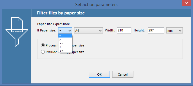 Filter incoming documents by paper size mask in FolderMill