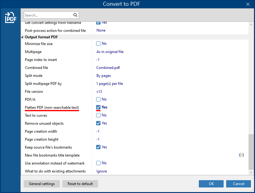 Flatten PDF (make text non-searchable) with FolderMill