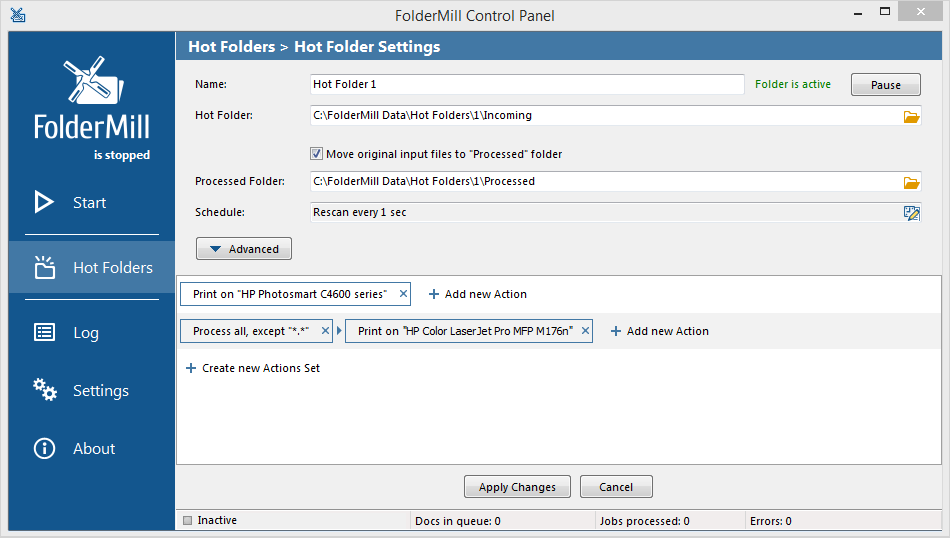 Filter files by file name Action parameters in FolderMill