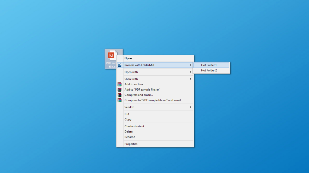 Send files to a Hot Folder via file contextual menu  