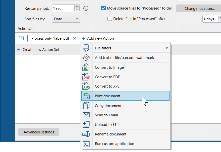 Add Print Document Action 