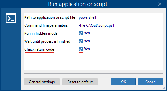 Check return code in FolderMill's Run custom application Action
