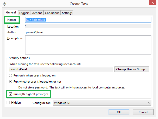 Configure task settings and enter task name
