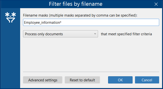 Filename Filter Action parameters