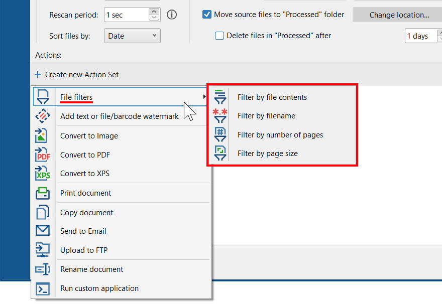 Filter-based actions in FolderMill