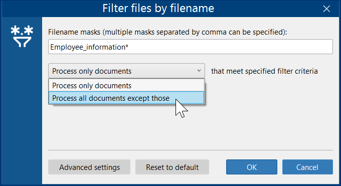 Filter files by filenames in FolderMill