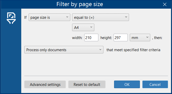 Filter by Paper Size Action in FolderMill