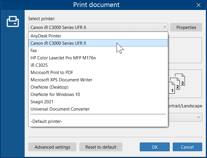 Select printer in FolderMill