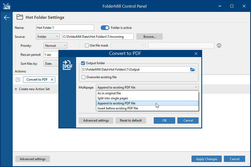 Merge files with the same filename to a single PDF or TIFF