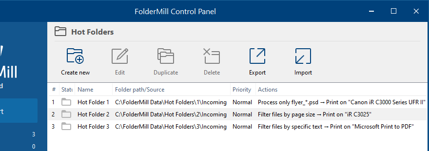Hot Folders for specific print tasks