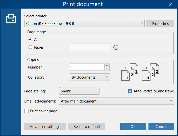 Print settings in FolderMill
