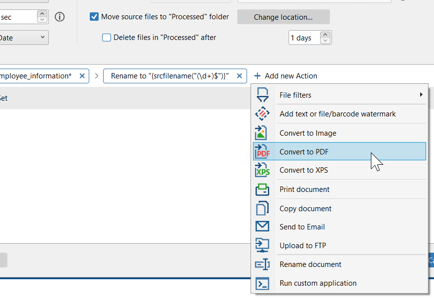 Convert to PDF as 3rd Action in the Action Set 