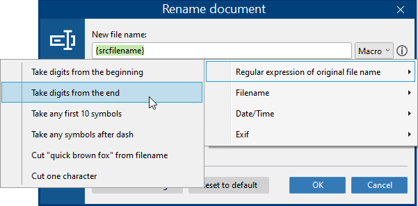 Add regular expression to output file names