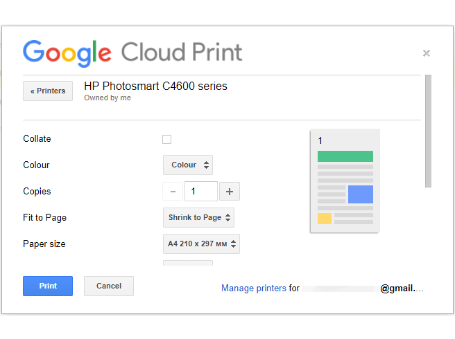 Sending a print job in Google Cloud Print