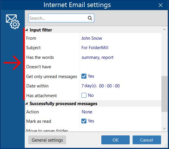 Set up input filters in the Advanced settings