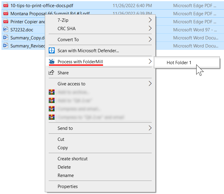 Send documents to Hot Folder directly from context menu Send documents to Hot Folder directly from context menu