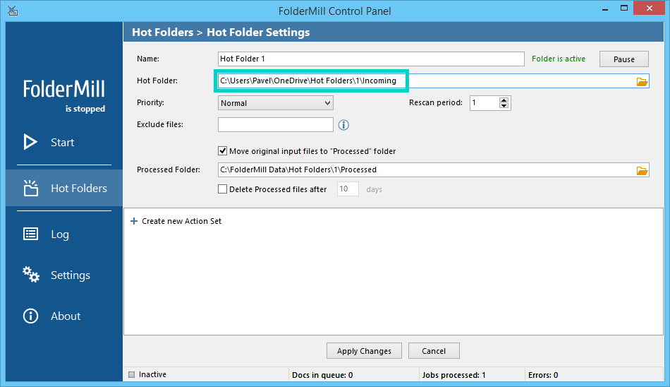 Set OneDrive subfolders as incoming folder in FolderMill