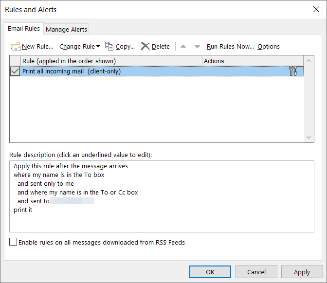 Outlook Rules Wizard: (Optional) Check the rule again