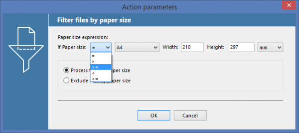 Filter by Paper Size Action in FolderMill