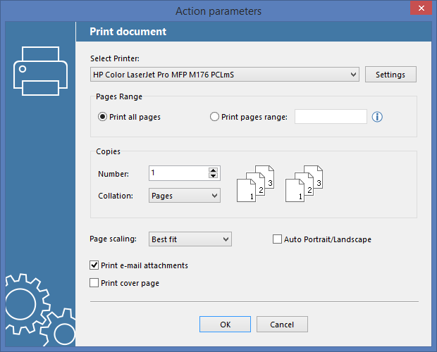 "Print document" action parameters in FolderMill