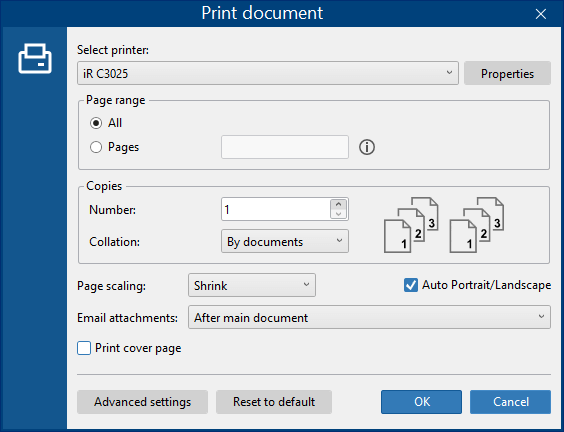 "Print document" action parameters in FolderMill 