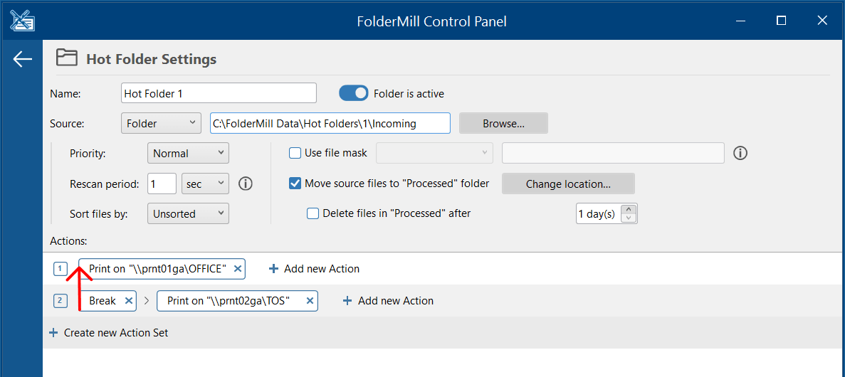 Fallback printing setup using a Break Action and two Action Sets Fallback printing setup using a Break Action and two Action Sets