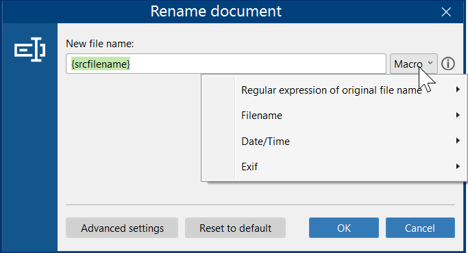 “Rename document” action macros “Rename document” action macros