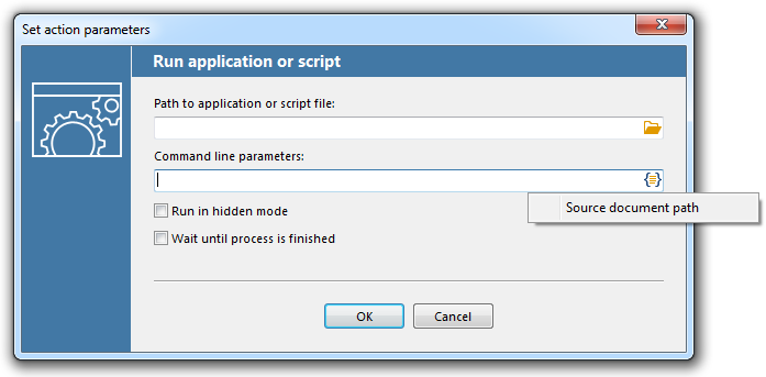 "Run application" action settings