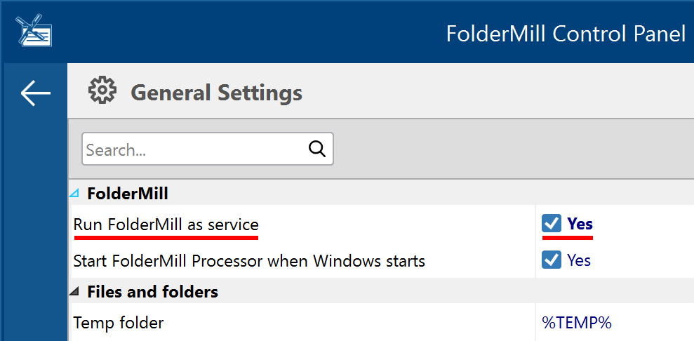 Run FolderMill in Service Mode