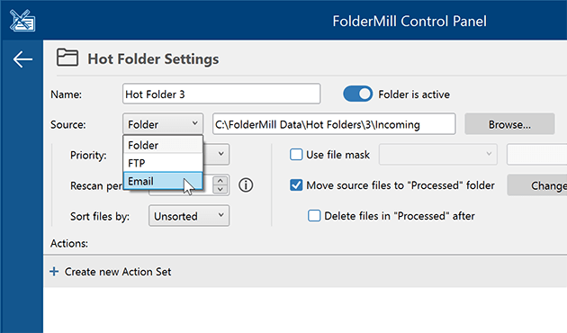 Select Email as Source in FolderMill
