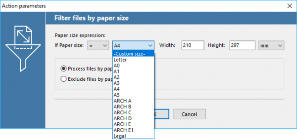 Select page format for Paper size Filter in FolderMill