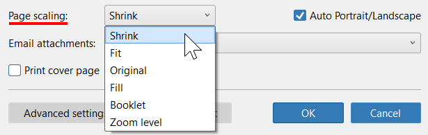 Select page scaling Select page scaling