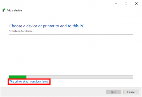Select the printer that I want isn't listed option