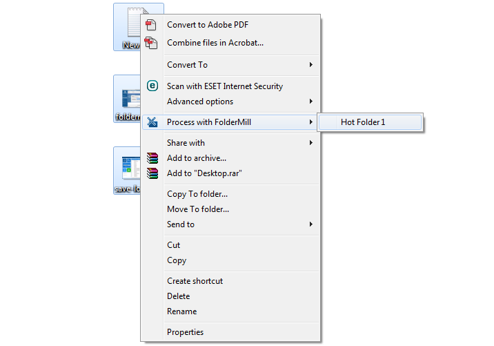 Send documents to Hot Folder directly from context menu