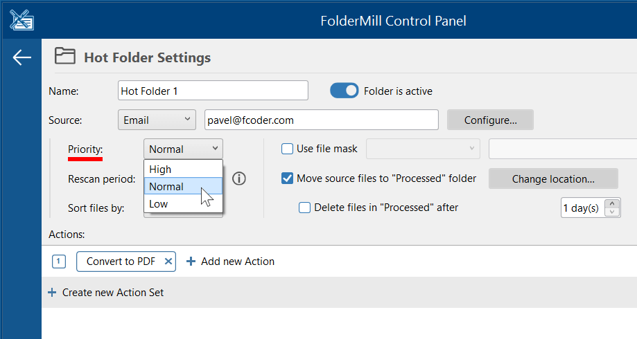Setting Hot Folder priority: Low / Medium / High